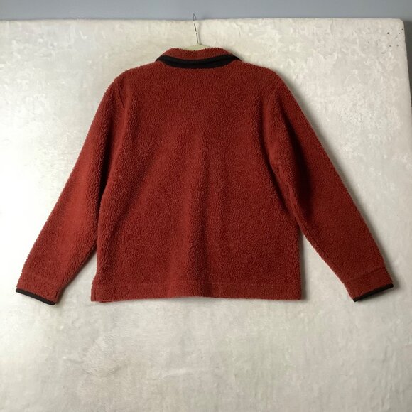 L.L.Bean Regular Fit Sherpa Fleece Jacket Women Size Medium Red Black Trim - Picture 6 of 7